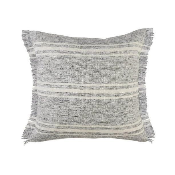LR Home Farmhouse Stripe Fringe Indoor/Outdoor Throw Pillow, 24" x 24", Gray / White - Walmart.co... | Walmart (US)
