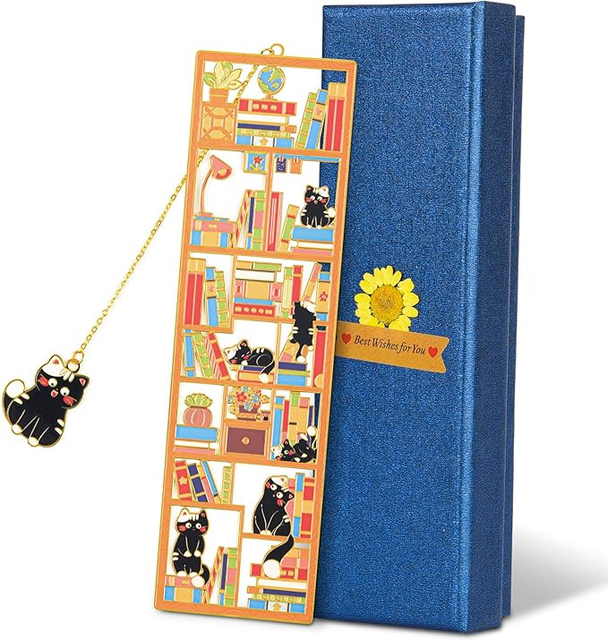 Black Cat Metal Bookmark with Cat Charm and Gift Box, Cat Lover Gifts, Book Lover Gifts, Kitty Bo... | Amazon (US)