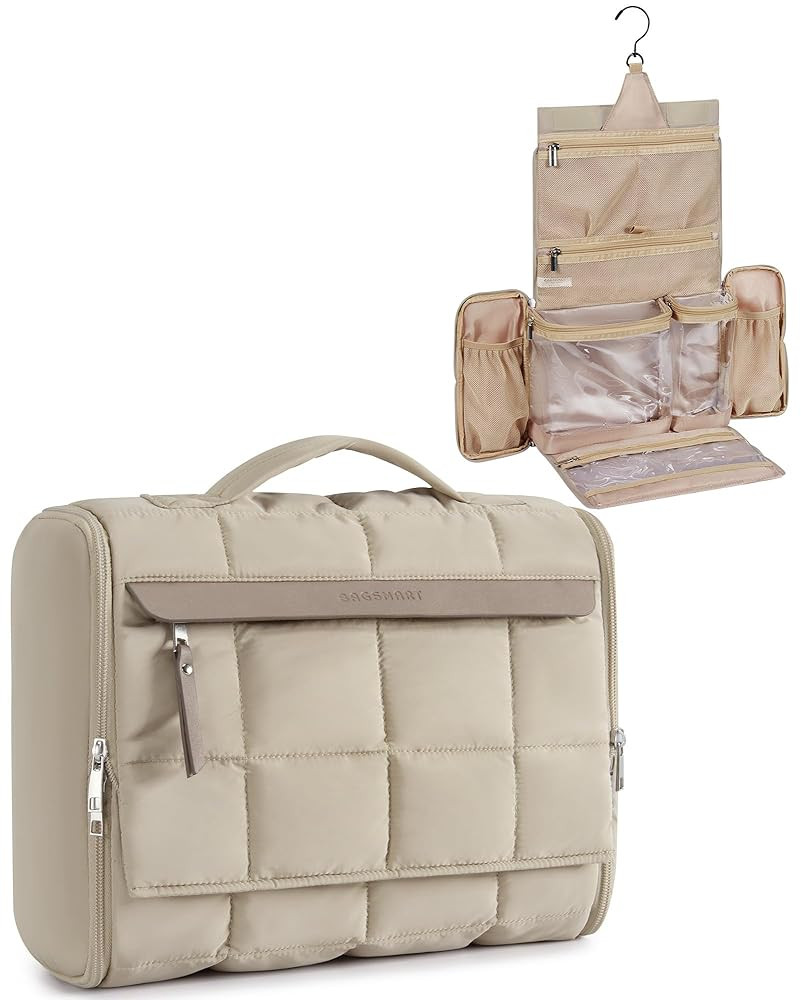 BAGSMART Travel Toiletry Bag, Extra Large Full-open Hanging Toiletry Bag for Women, Puffy Cosmeti... | Amazon (US)
