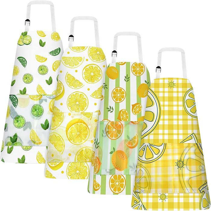 PLULON 4 Pcs Kids Aprons with Pockets - Lemonade Apron for Painting, Cooking, Baking - Adjustable... | Amazon (US)