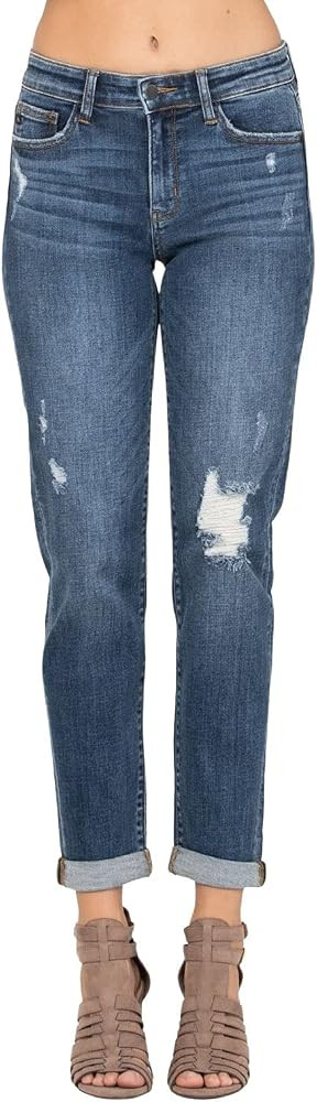 Judy Blue Destroyed Cuffed Mid-Rise Slim Fit Jeans! Cuffed Or Uncuffed. Be You! (Style: 82204) (2... | Amazon (US)