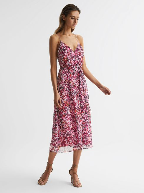 Reiss Pink Pippa Petite Floral Printed Midi Dress | Reiss UK