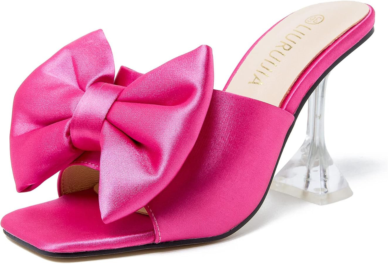 LIURUIJIA Women's Bowknot High Heel Mule Sandals Square Toe Bow Heel Slippers Comfortable Wedding... | Amazon (US)