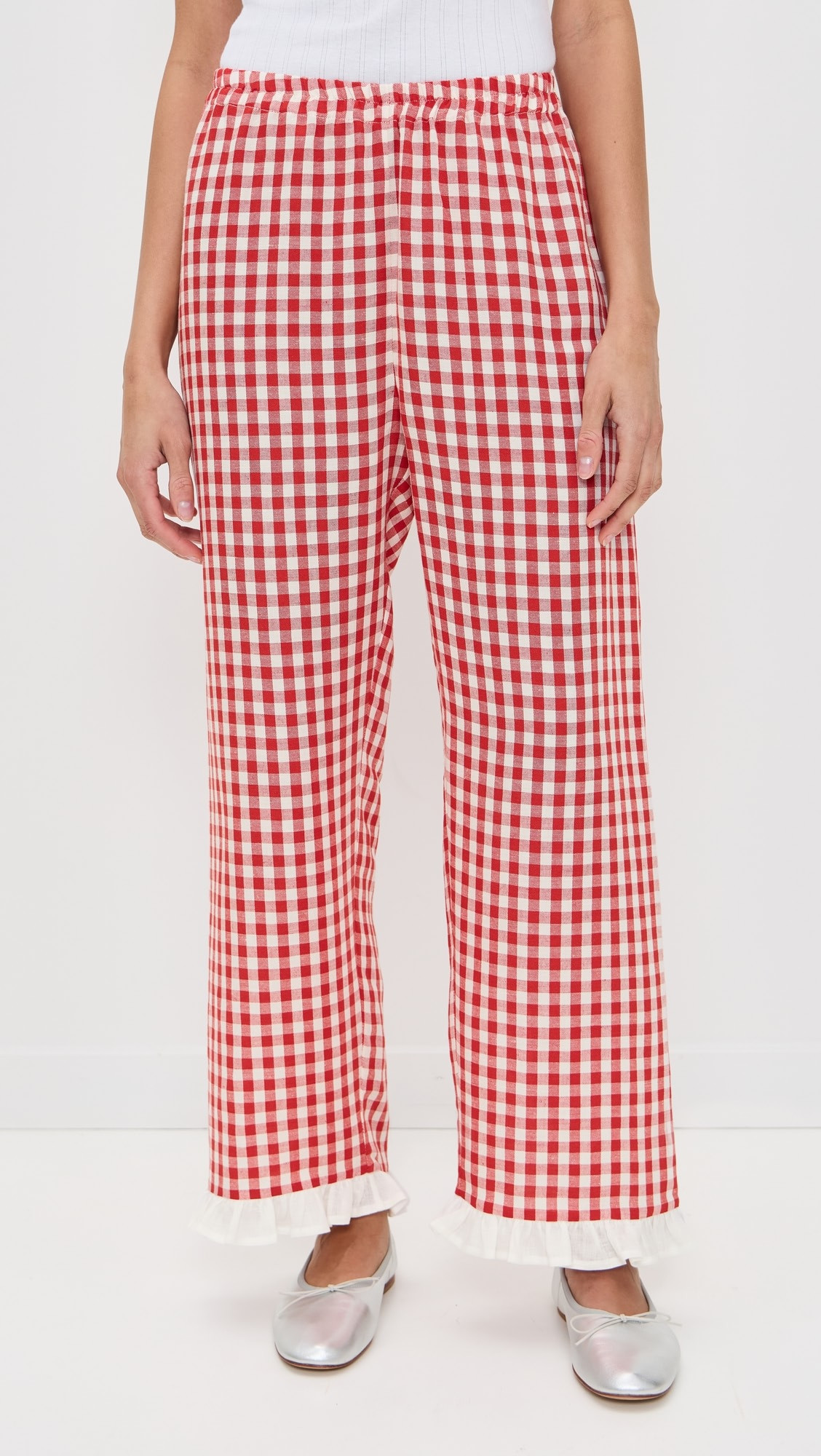Puff Linen Lounge Pants in Red Vichy | Shopbop