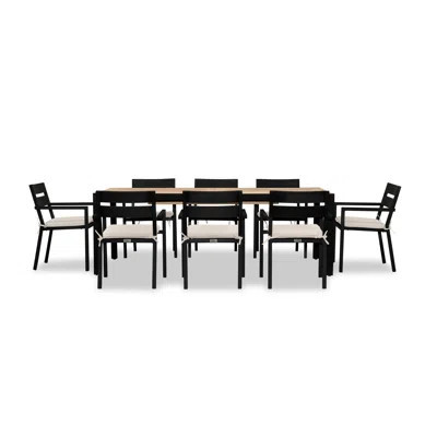 8x Dining Chairs, 8x Seat Cushions, 1x Dining Table Pacifica Communal 8 Seat Extendable Reclaimed Teak Dining Set - Canvas Charcoal | Wayfair North America