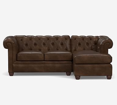Chesterfield Roll Arm Leather Sofa Chaise Sectional | Pottery Barn (US)