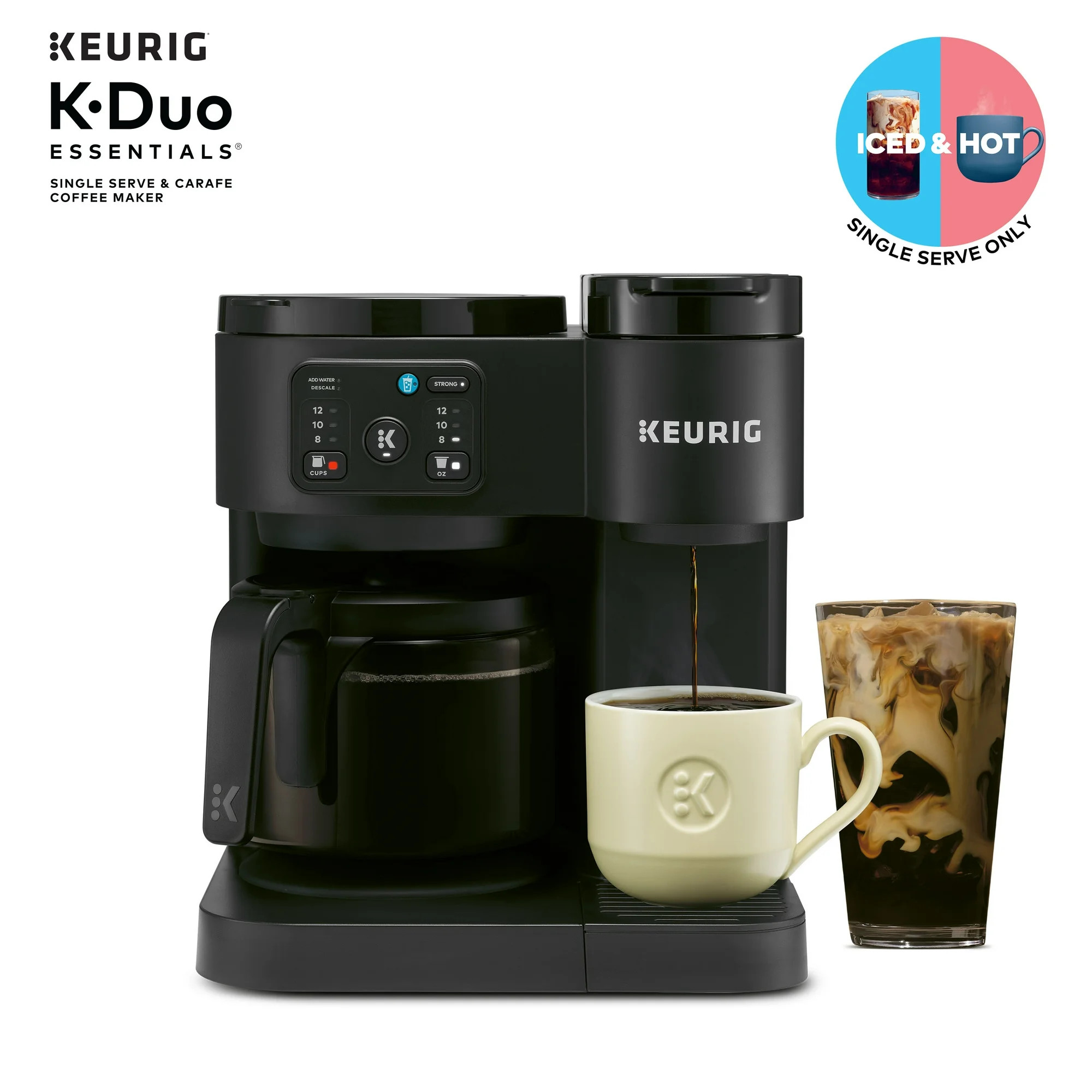 Keurig K-Duo Essentials, Hot & Iced Single-Serve K-Cup Pod Coffee Maker & Carafe, Black - Walmart... | Walmart (US)