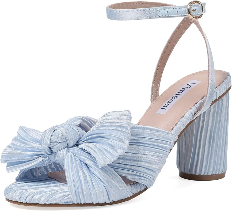 VIMISAOI Women's Bow Knot Heeled Sandals Open Toe High Block Chunky Heels Ankle Buckle Strap Plea... | Amazon (US)