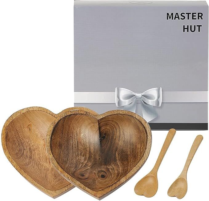 Heart Shaped Wood Bowl - Wooden acai Bowl - 2 Set of 6 inch Wooden Bowls and Heart Shaped Spoons ... | Amazon (US)