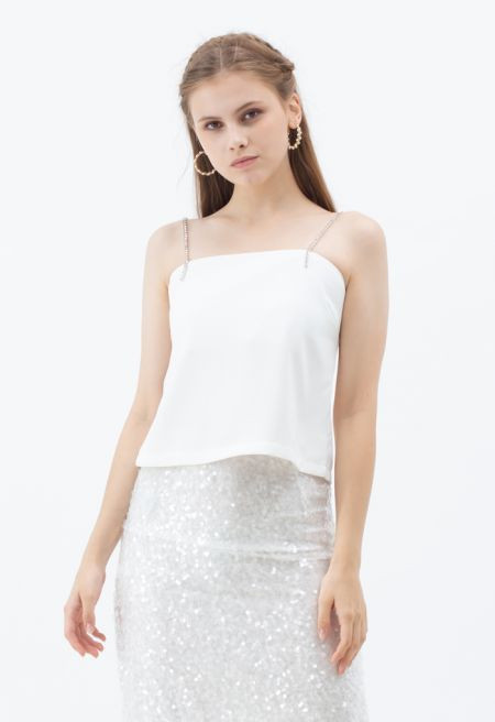 Crystal Straps Cami Tank Top in White | Chicwish