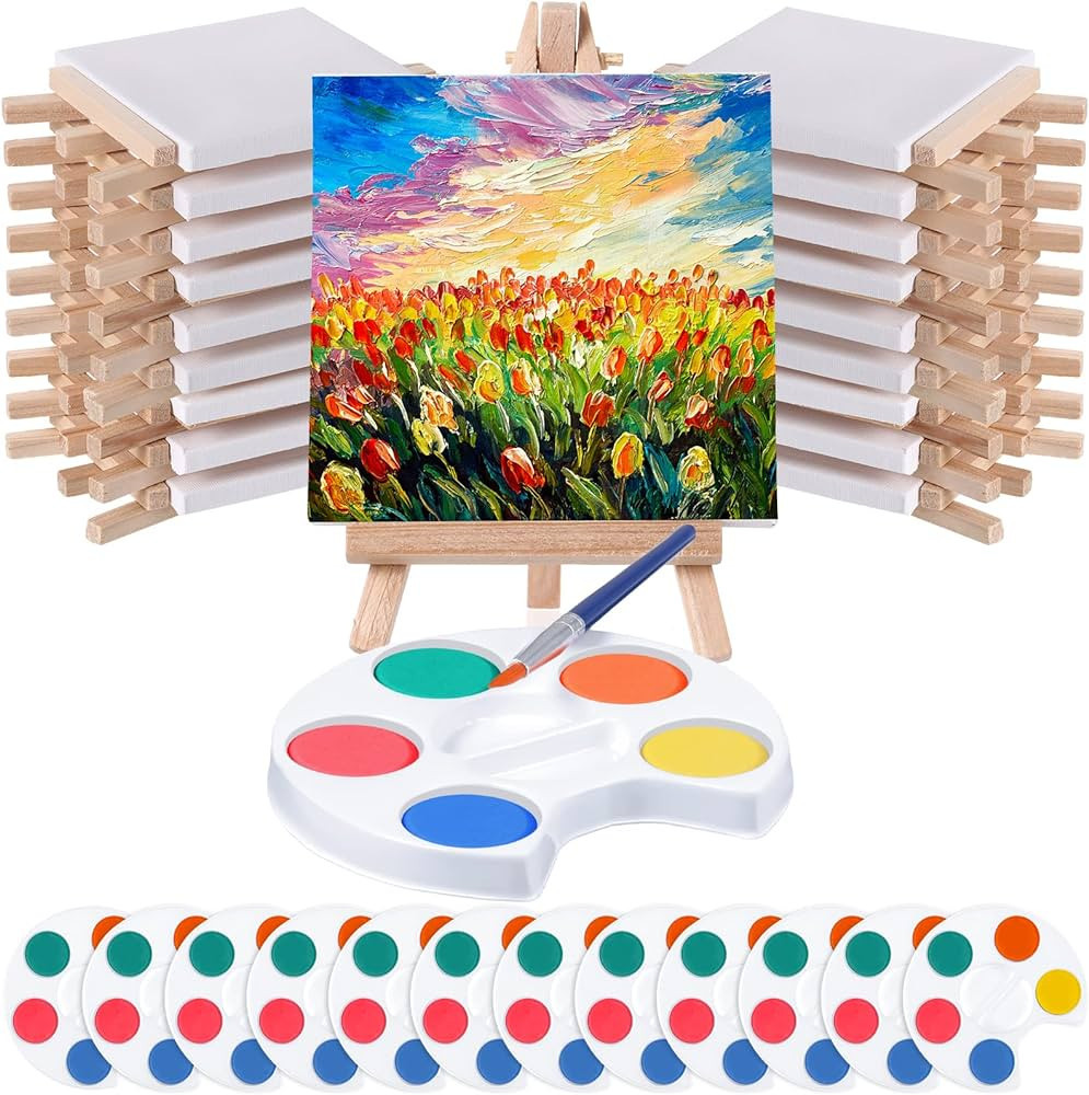 Watercolor Paint Sets Mini Paint Set 4x4" Small Painting Canvas with Easel Paints Brush Set Kids ... | Amazon (US)