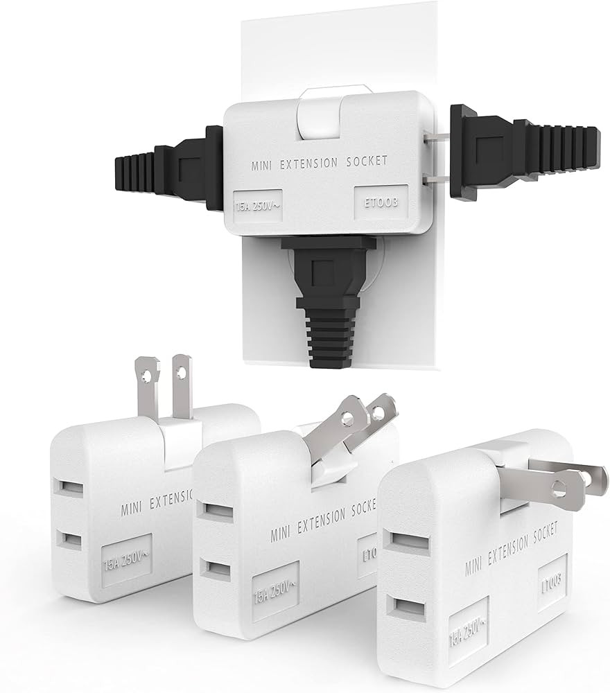3 Way Flat Wall Outlet Extender AC Adapter - 2-Prong Swivel Mini Indoor Wall Tap Plug, Outlet Spl... | Amazon (US)