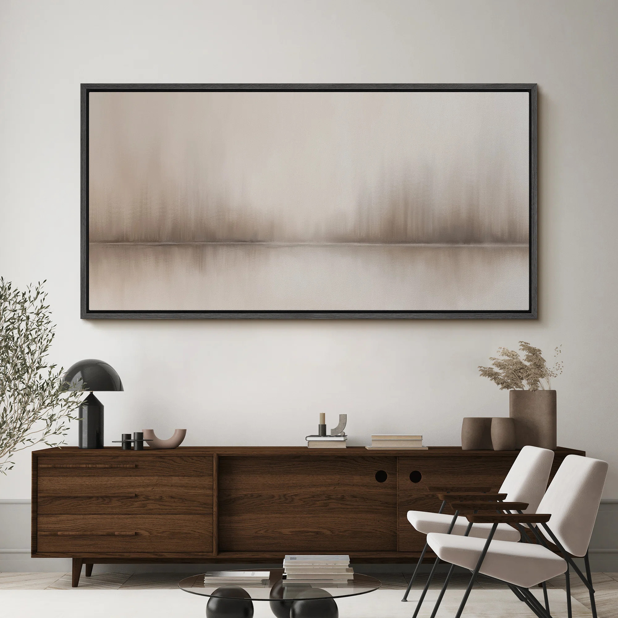 Neutral Reflections Abstract Large Framed Canvas Print Wall Art - Modern Minimal Decor | Wayfair North America