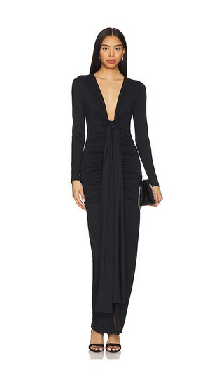 Susana Monaco Tie Gathered Long Sleeve Dress in Black. - size S | Revolve Clothing (Global)