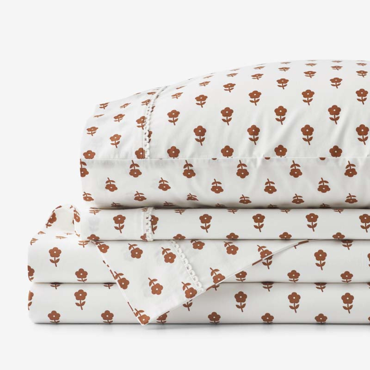 Mini-Prints Garment Washed Cotton Percale Bed Sheet Set - Flowers, Queen | The Company Store