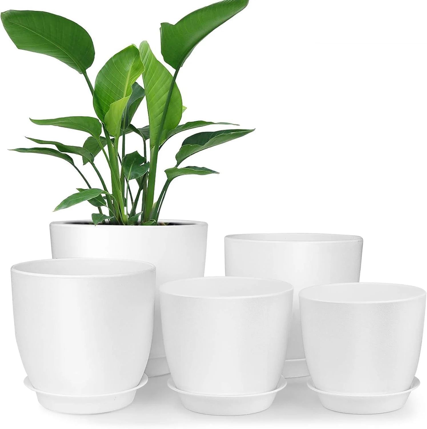 Plastic Plant Pots 7/6/5.5/5/4.5 Inch Flower Pot Indoor Modern Decorative Pots for Plants with Dr... | Walmart (US)