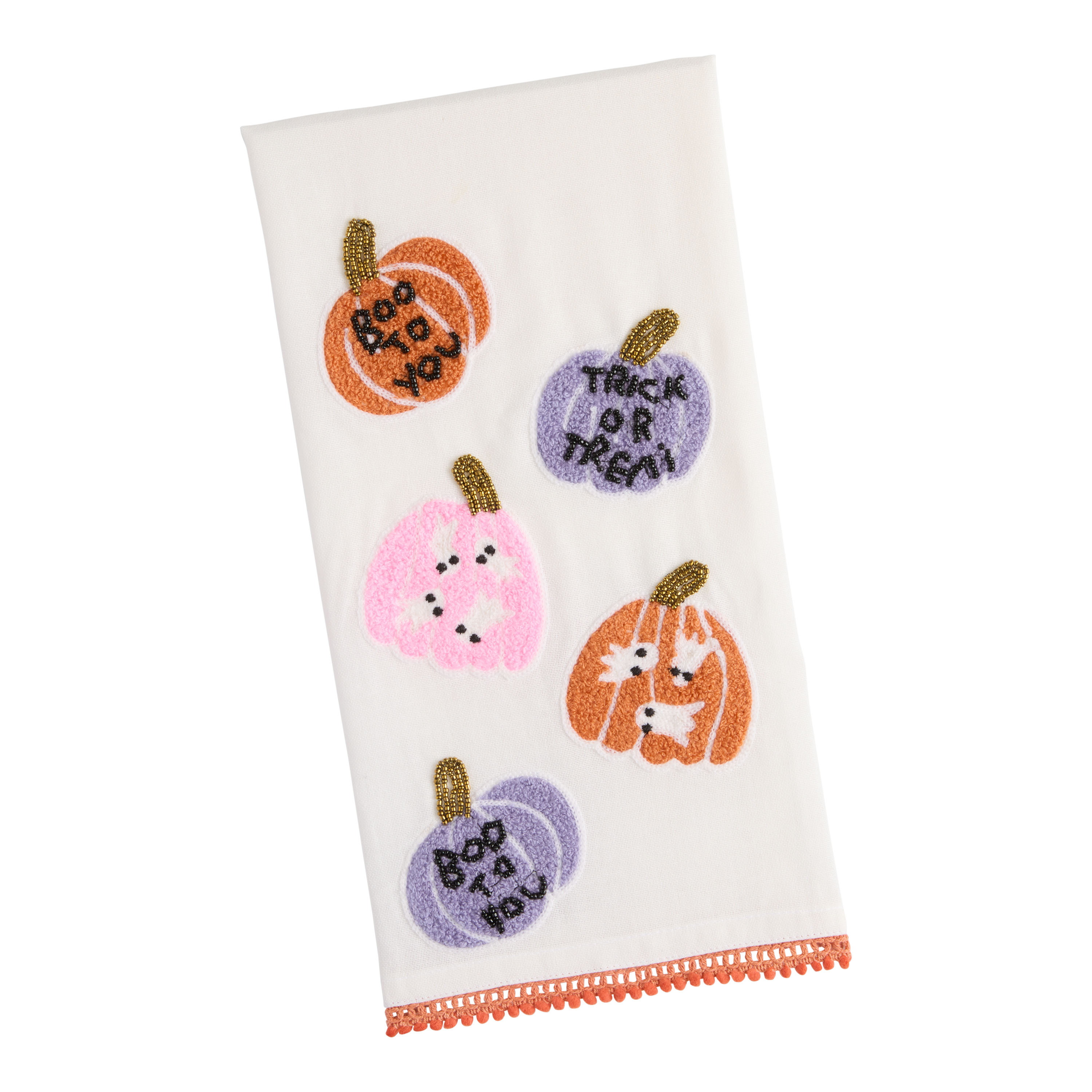 Orange and Pink Pumpkins Beaded Embroidered Kitchen Towel | World Market