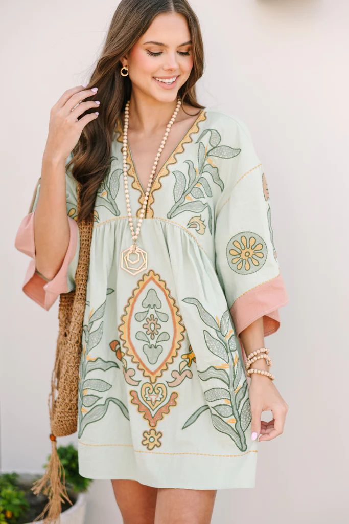 Just My Type Mint Green Floral Embroidered Dress | The Mint Julep Boutique