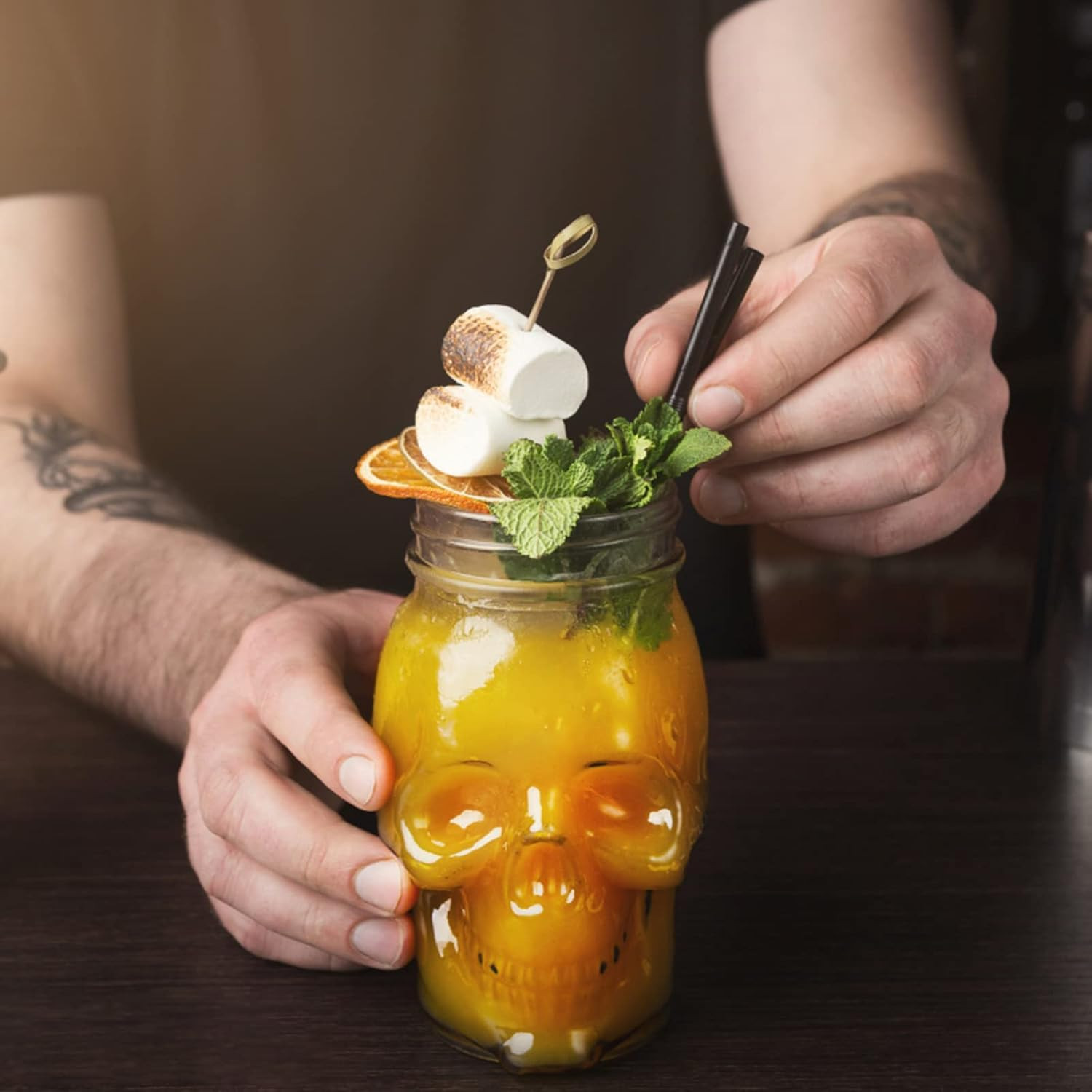 Amazon.com: TOPZEA 6 Pack Mason Jars Mugs, 16 oz Glass Skull Mason Drinking Mugs Tumbler Cup with... | Amazon (US)