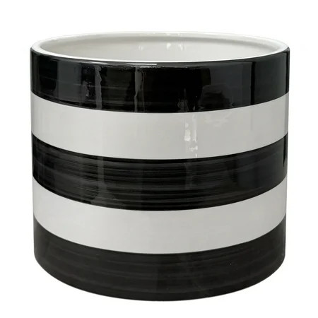 Mainstays Andrew 7.8" x 7.8" x 6.9" Round Rich Black and Arctic White Ceramic Planter | Walmart (US)