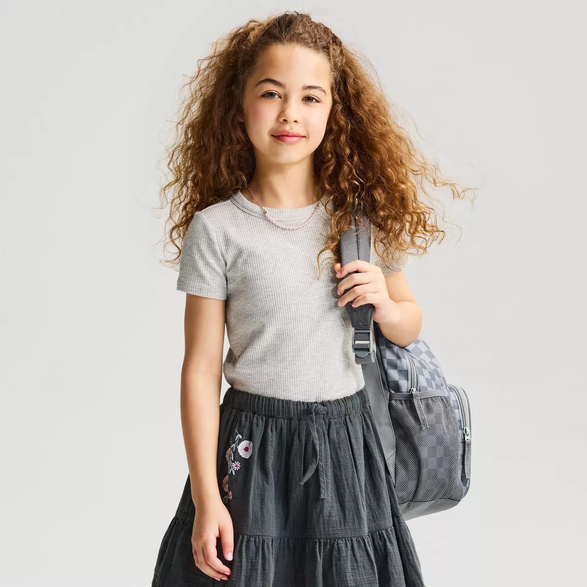 Girls' Short Sleeve Fitted Textured T-Shirt - Cat & Jack\u2122 Light Heather Gray L | Target