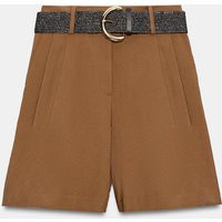 Zara - Belted Darted Bermuda Shorts - Light Brown - Xl - Woman | Zara UK