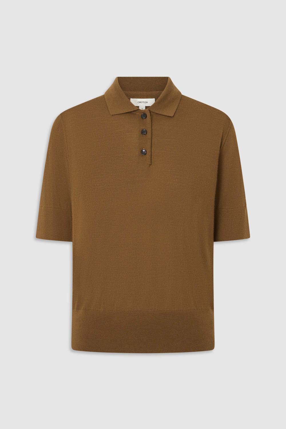 Knit Polo Top Dark Rye | Oroton