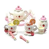 Wooden Tea Set - Kids Serve Tea Set Play Toy Cup Teapot Tray Bowl Dollhouse Accessories With Storage | Amazon (US)