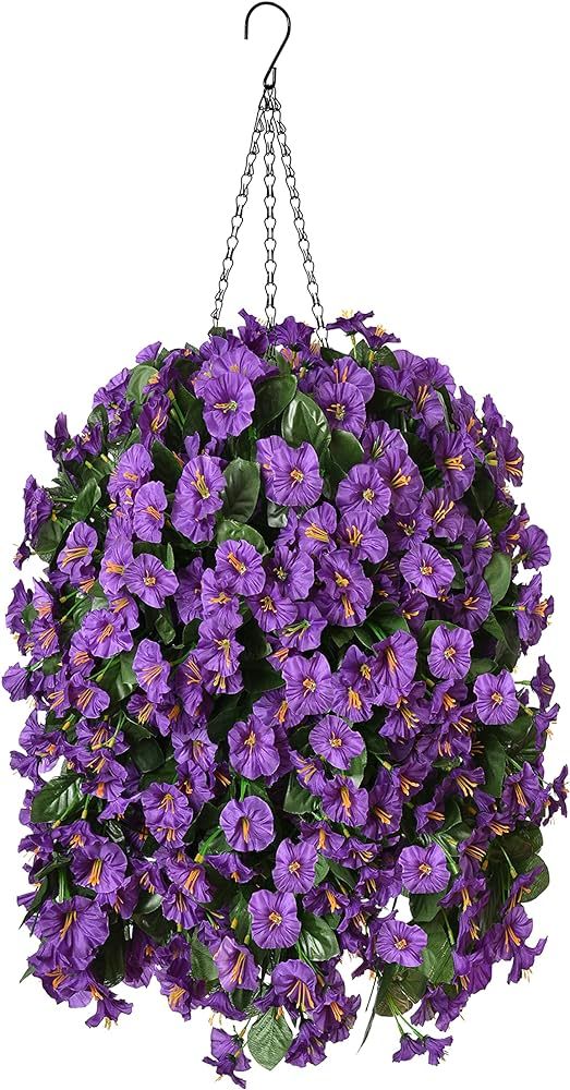 Artificial Faux Hanging Flowers Plants Basket for Spring Summer Outdoor Outside Porch Decoration,... | Amazon (US)