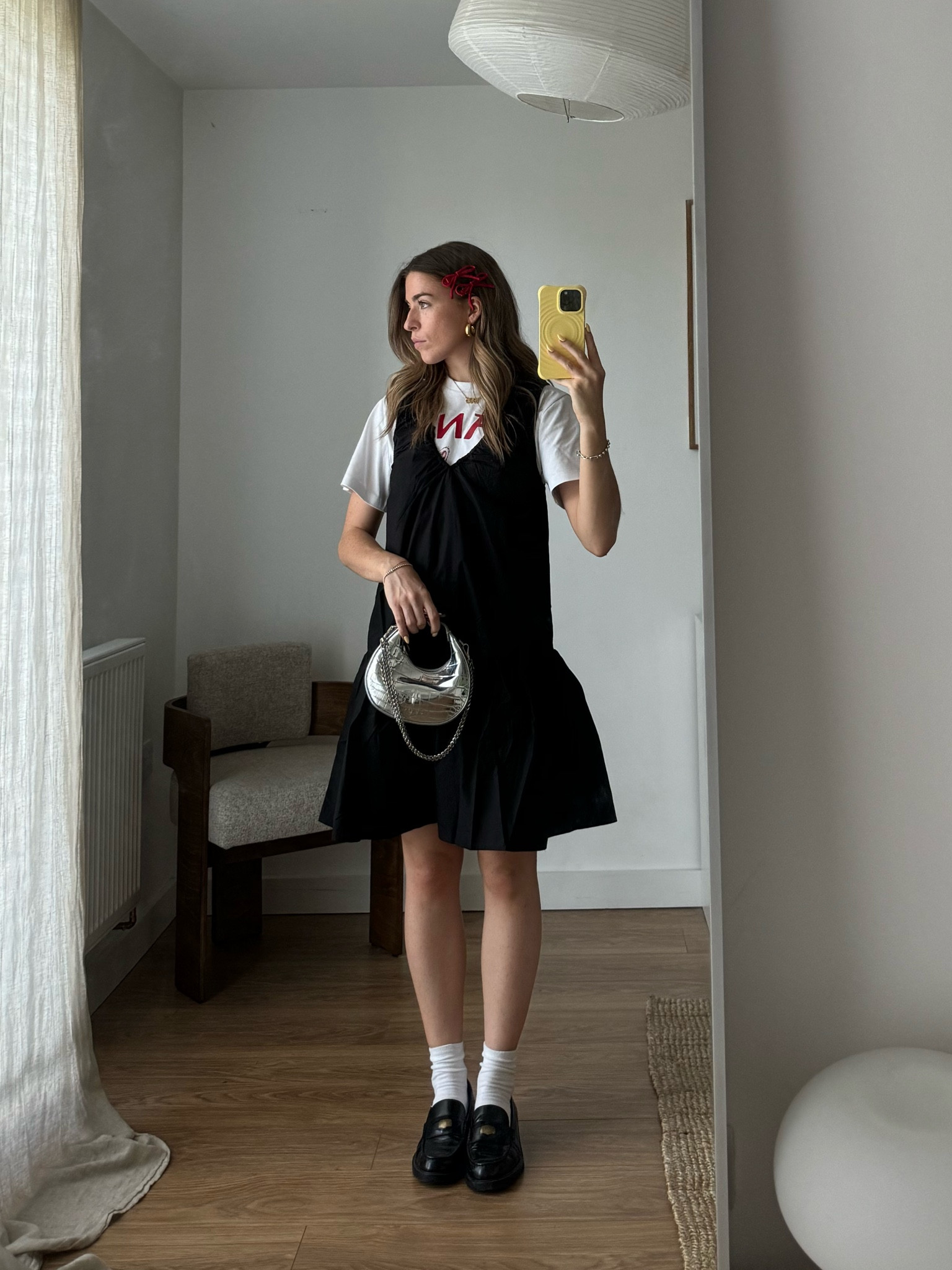 Summer style, summer outfit, summer dress, ganni dress, ganni t shirt, loafers, loafers style, silver bag, bow clips

Tee - size small
Dress - size 6 



#LTKstyletip #LTKuk