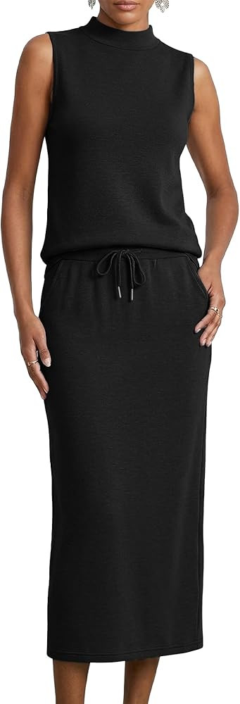 Casly Lamiit Women's 2 Piece Set Sleeveless Mock Neck Midi Skirt Sets Lounge Travel Outfit Matchi... | Amazon (US)