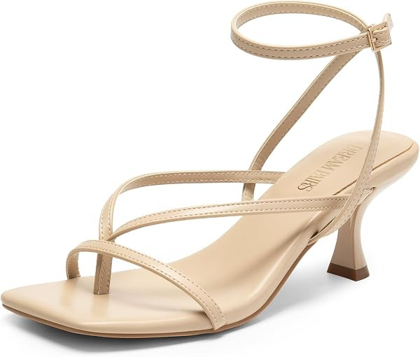 Strappy Square Open Toe Heels with Ankle Strap, Comfort Heeled Sandals for Wedding Guest, Party, ... | Amazon (US)