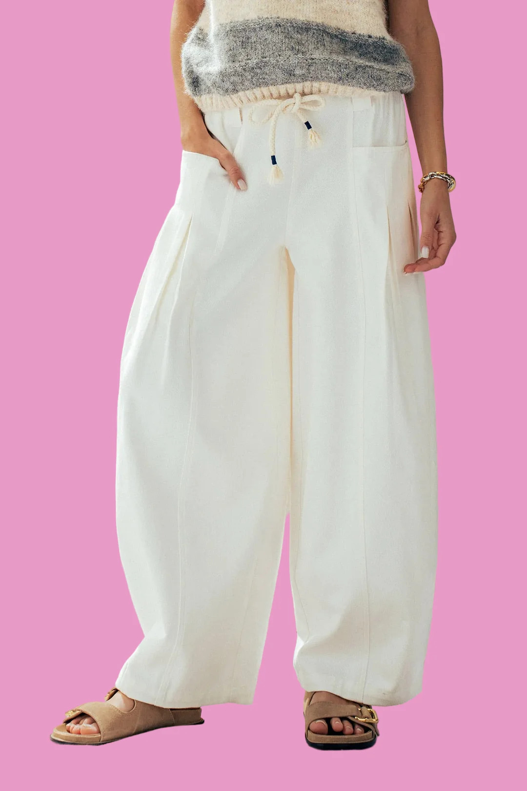 White Drawstring Balloon Pants | Teggy French