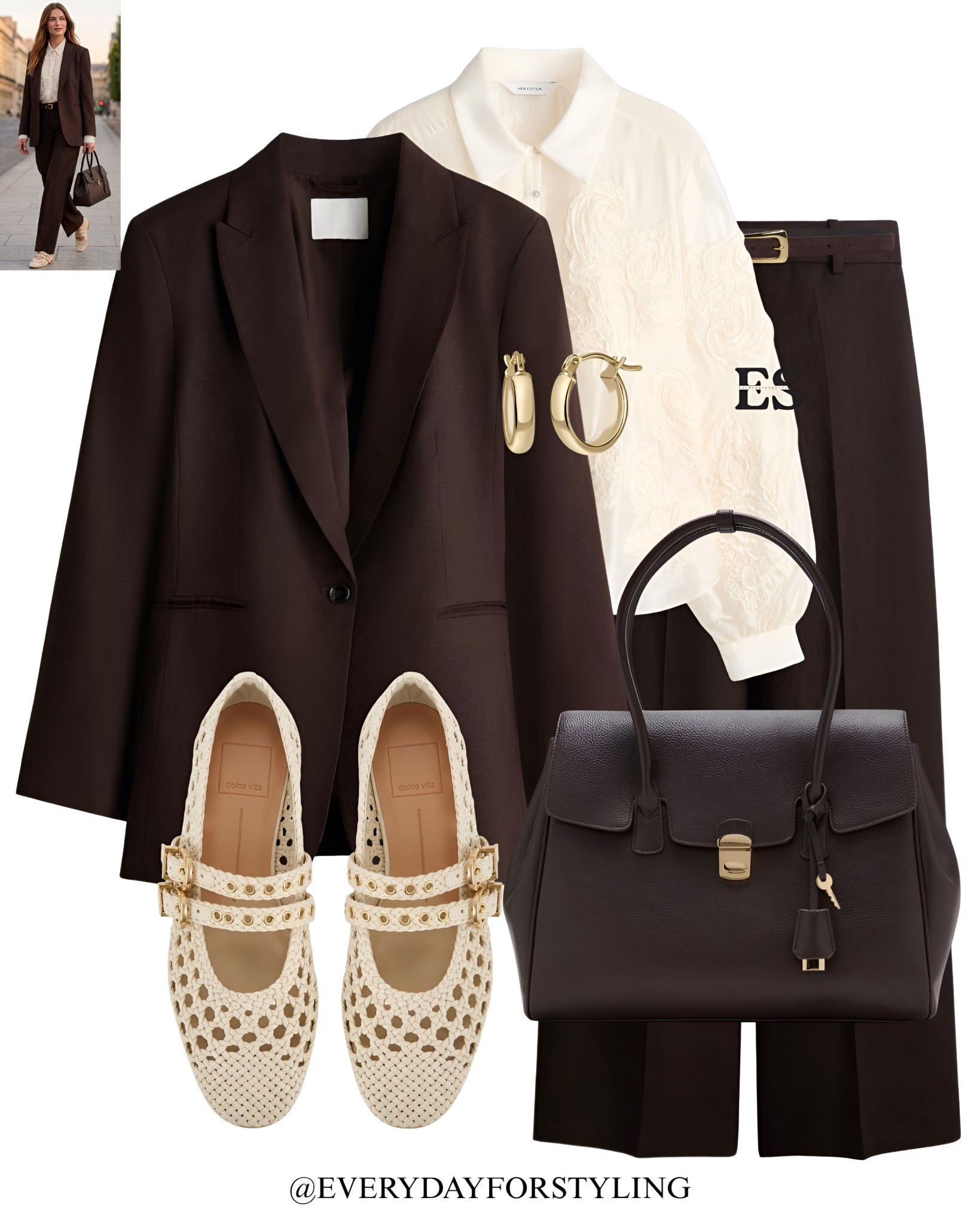 Cream and dark chocolate is a combination that never misses 🤎
The embroidered blouse under an oversized dark brown blazer, matching wide leg trousers, cream cutout Dolce Vita Mary Janes and a structured dark tote. Office outfit of the season, sorted🤎

H&M blouse outfit | embroidered blouse outfit | how to style H&M | cream blouse outfit ideas | H&M spring 2026 | affordable spring blouse | H&M finds worth buying | tonal cream outfit | white blouse outfit women | spring blouse styling | elevated H&M outfit | Parisian blouse style | smart casual blouse outfit | H&M fashion finds USA | spring wardrobe staples | cream outfit aesthetic | blouse with black jeans | H&M new arrivals 2026 | affordable fashion USA | spring basics women | spring style | summer outfit ideas | parisian fashion | old money style | summer outfits | summer outfit ideas | how to wear | what to wear | ways to style | everydayforstyling 

#zara #springoutfits, #springoutfits2026   #HMFashion #BlouseOutfit  

#LTKWorkwear #LTKootd #LTKSeasonal