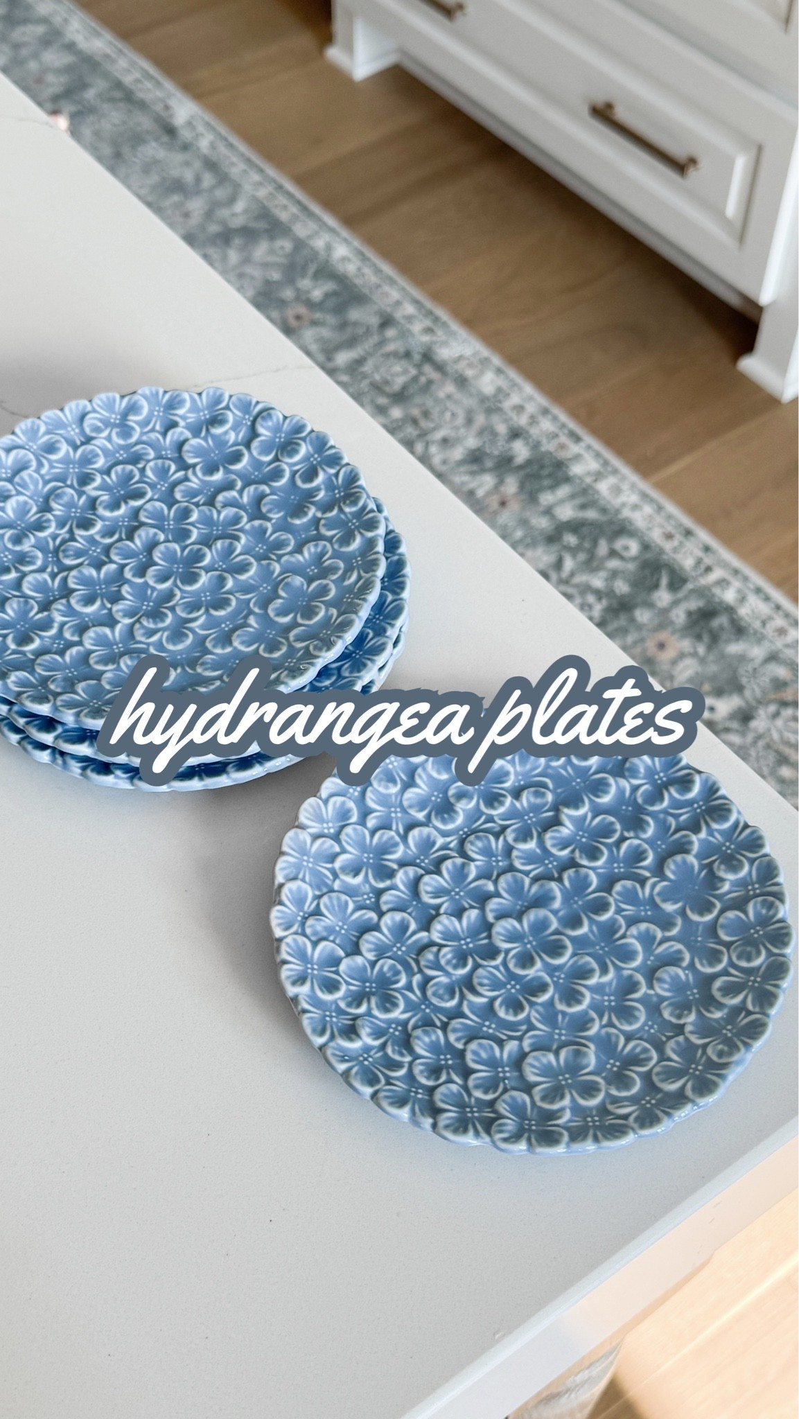 Hydrangea plates and table runner!  The perfect home decor for your kitchen, hosting parties, or just enjoying a quick snack! I love finding unique and whimsical pieces for my kitchen!