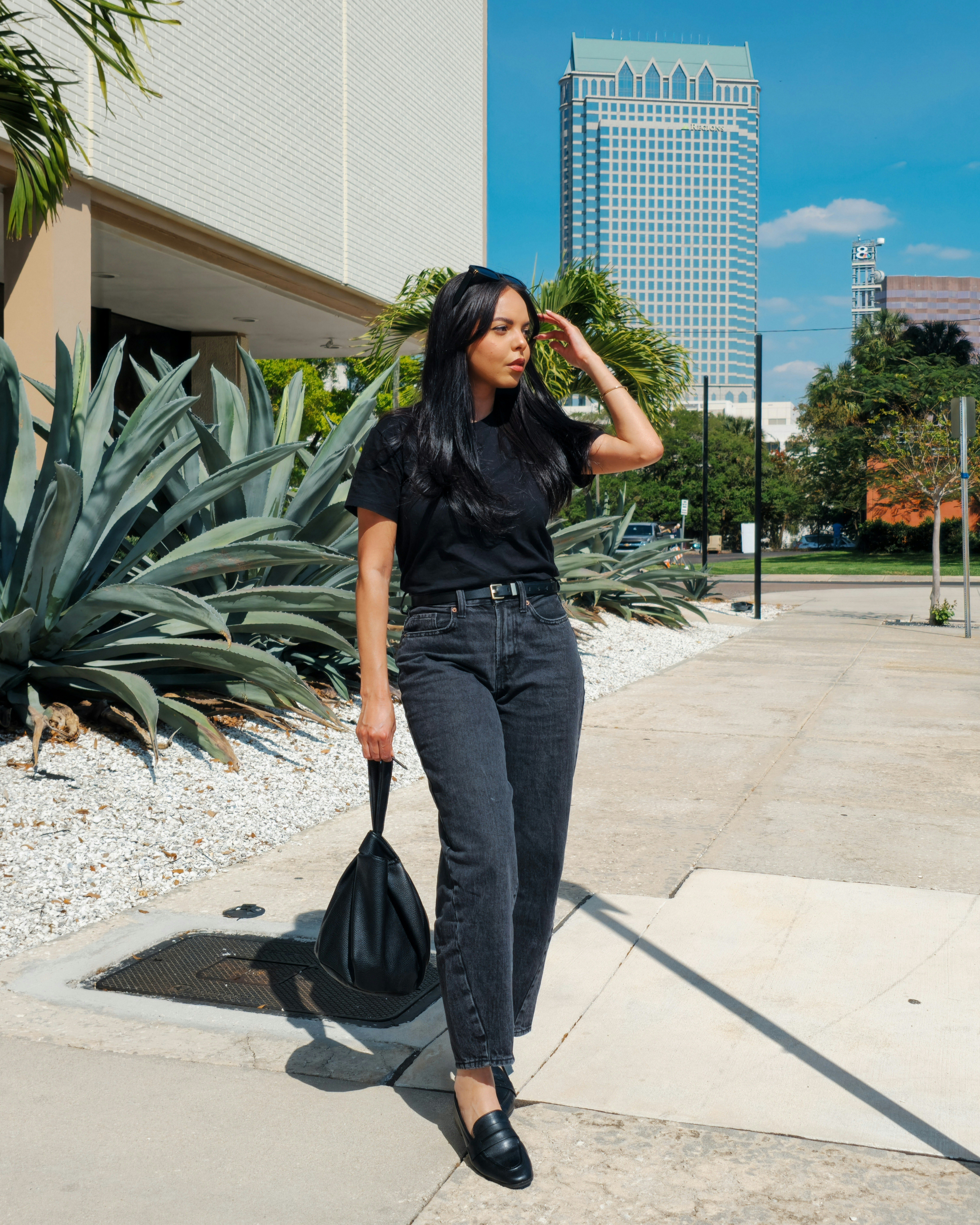 Classic black Tee with Balloon Jeans, loafers and knot bag. DEZI sunnies

#LTKSaleAlert #LTKStyleTip #LTKFindsUnder50