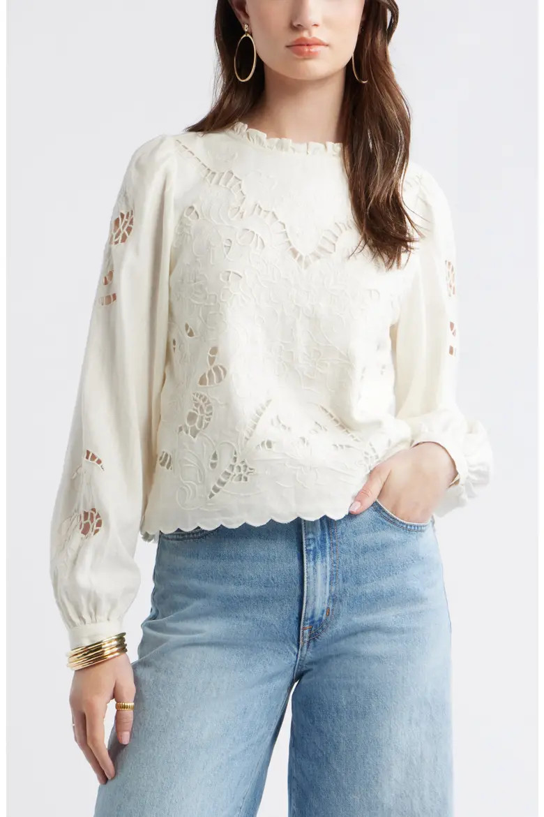 Open Floral Cutwork Linen Blend Top (Women) | Nordstrom | Nordstrom