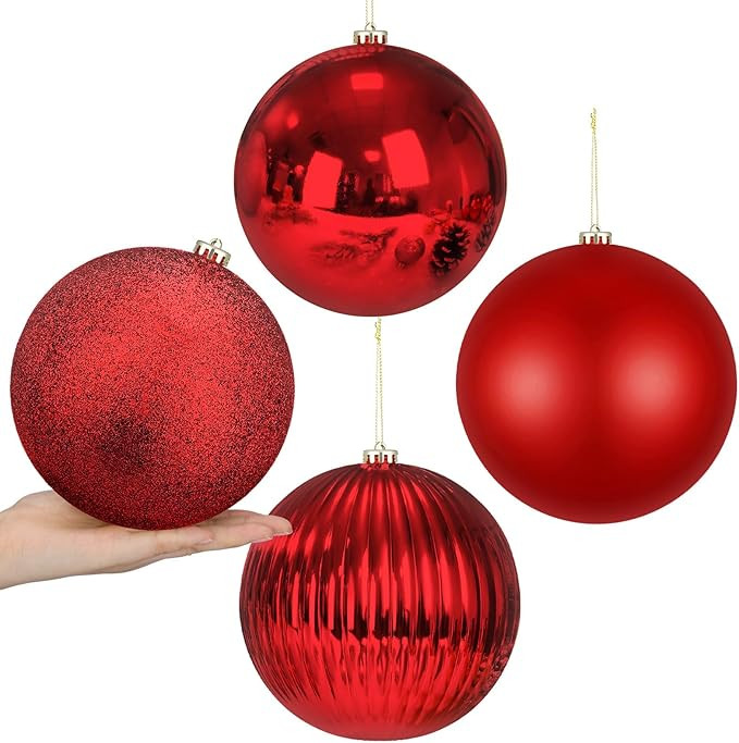Liliful 4 Pcs 6" Christmas Balls Ornaments Hanging Extra Large Christmas Tree Ornaments Decoratio... | Amazon (US)