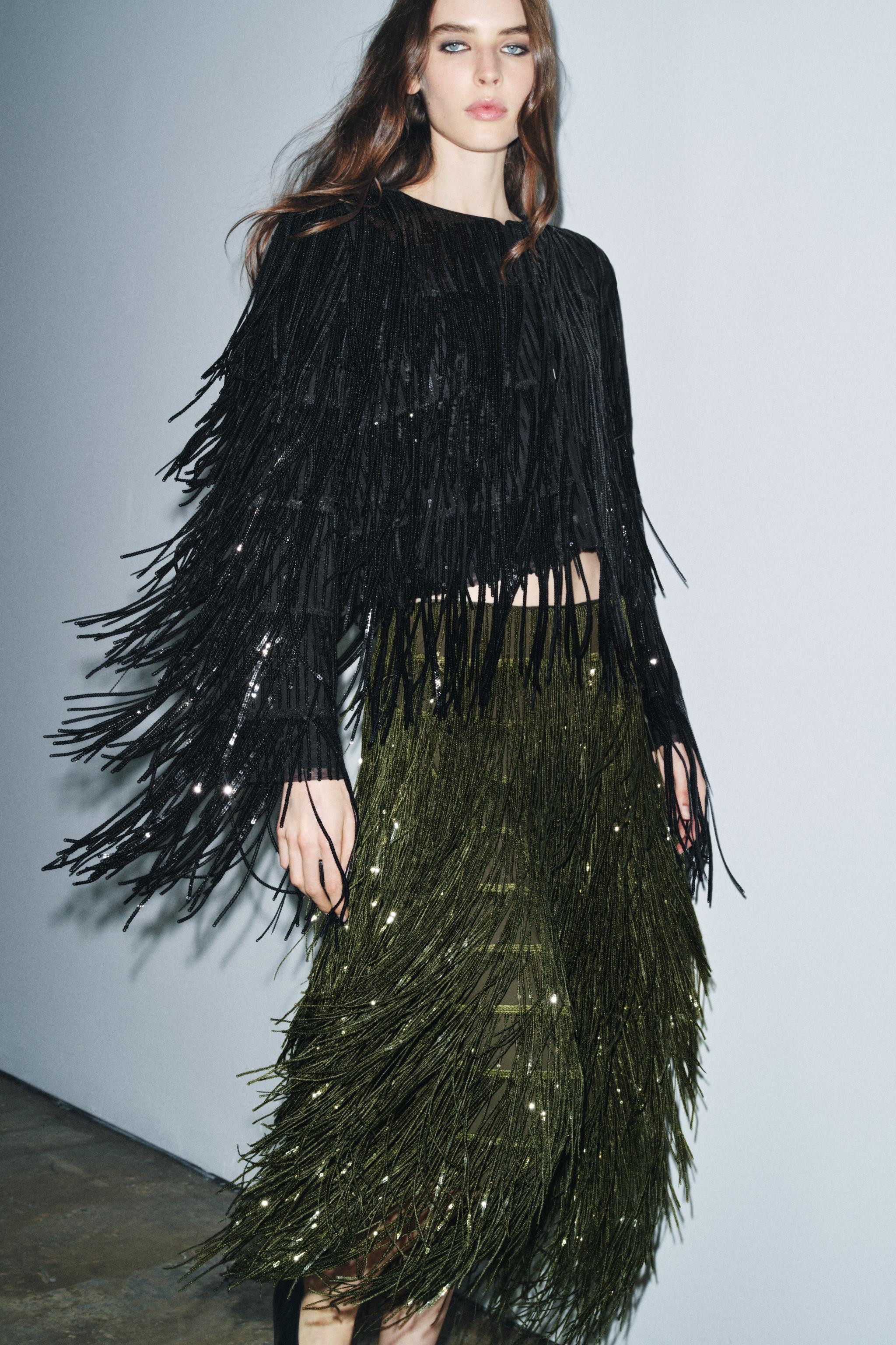 ZW COLLECTION LIMITED EDITION FRINGED SEQUIN SKIRT | Zara US