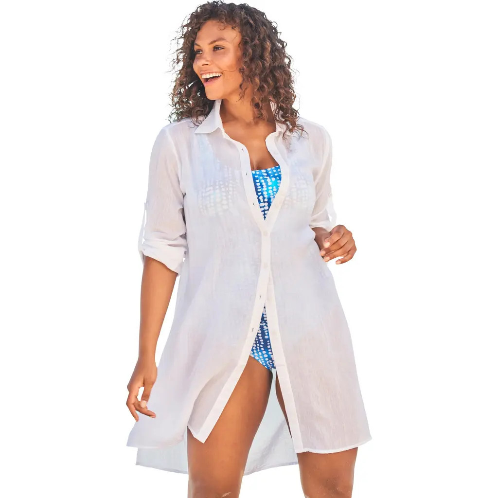 Swim 365 Button Front Swim Cover Up in White at Nordstrom | Nordstrom