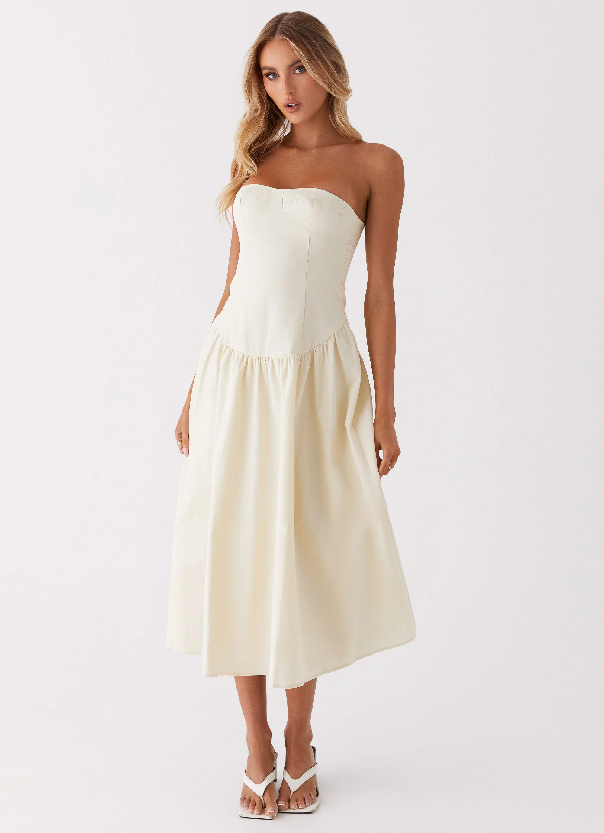 Rosebud Bustier Midi Dress - Ivory | Peppermayo (Global)
