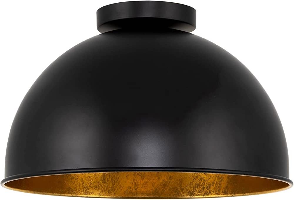 Kira Home Sulis 14" 1-Light Modern Industrial Flush Mount Ceiling Light, Black Finish | Amazon (US)