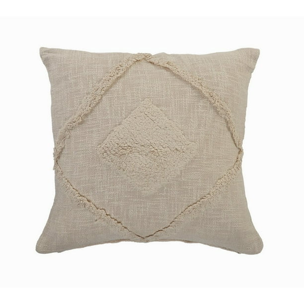 LR Home Woven Paths Solid Decorative Double Diamond Cotton Throw Pillow, Birch Beige, 20" x 20" -... | Walmart (US)