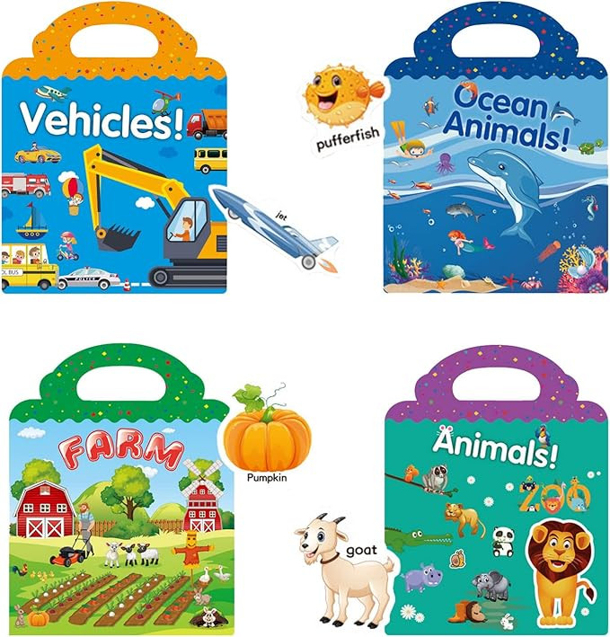 Reusable Sticker Books for Toddlers 1-3, 4 Sets Sticker Activity Books for Kids 2-4, Travel Stick... | Amazon (US)