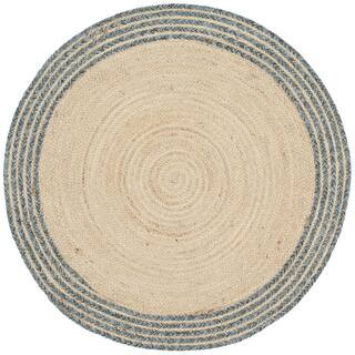 Cape Cod Ivory/Blue Doormat 3 ft. x 3 ft. Round Border Area Rug | The Home Depot