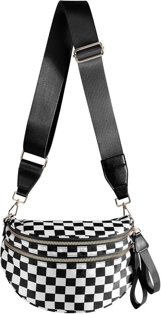 Black and White Checkered Crossbody Bag Bum Bag for Women,Spacious Checkered Purse Fanny Packs Be... | Amazon (US)