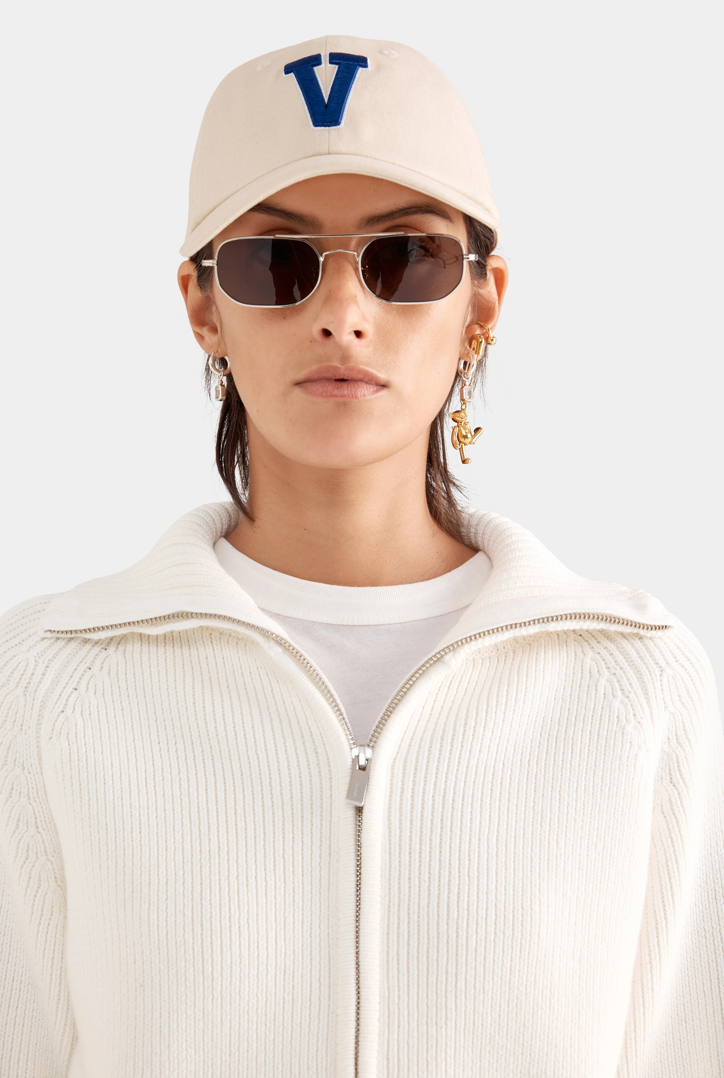 Womens Cotton Funnel Neck Zip Up Sweater in White | Venroy | Venroy AU