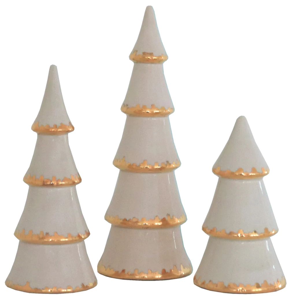 Beige Christmas Trees with 22K Gold Brushstroke Accent | Lo Home by Lauren Haskell Designs