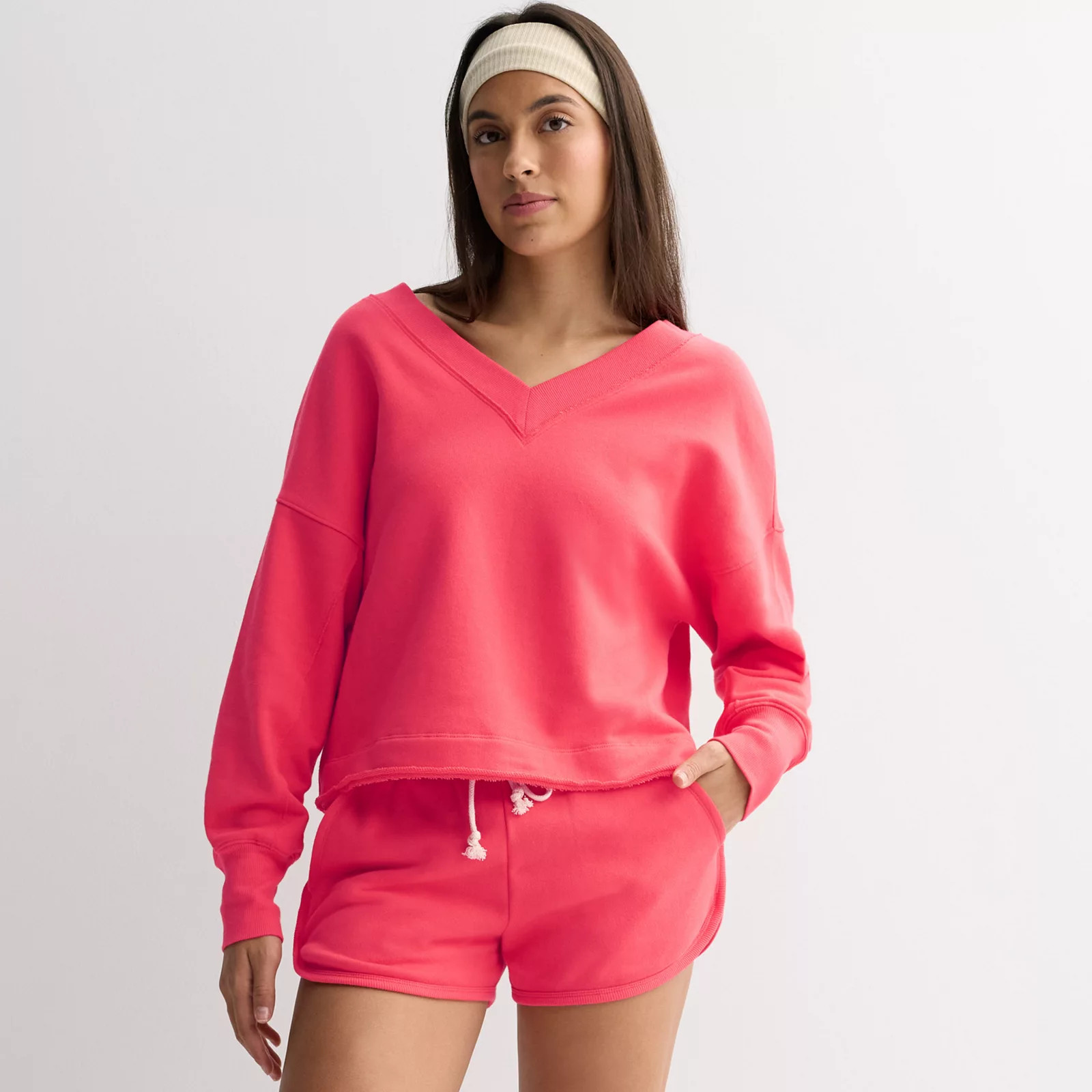 Juniors' SO\u00ae Terry Double V Neck Sweatshirt | Kohl's