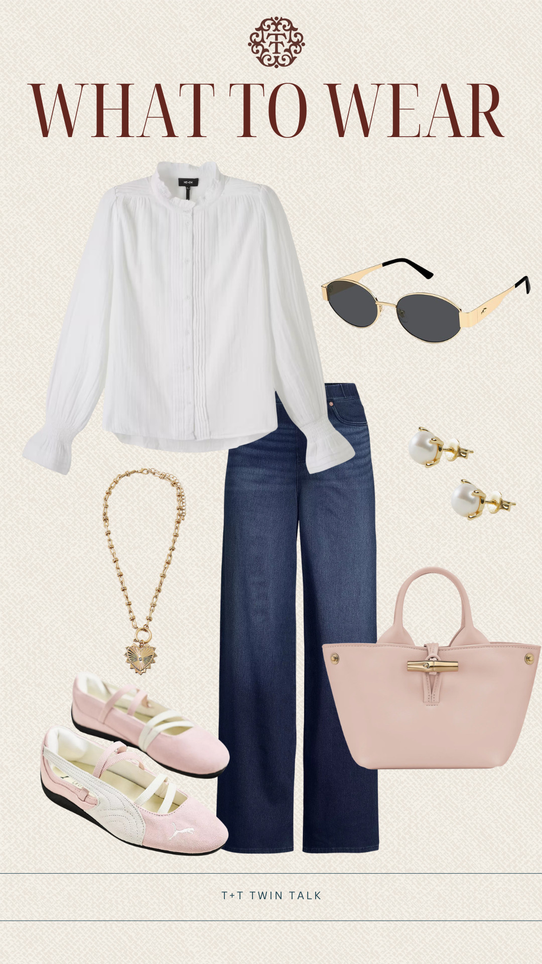 These classic Lands End jeans pair perfectly with a blouse is always a good pair! We styled with Puma pink flats, and sleek gold accessories and a LongChamp purse. This is a simple look that works every time for a night out or running errands! 

 #LTKSeasonal #LTKOver40 #LTKMidsize